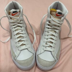 White and Pink Hightop Nike Blazers